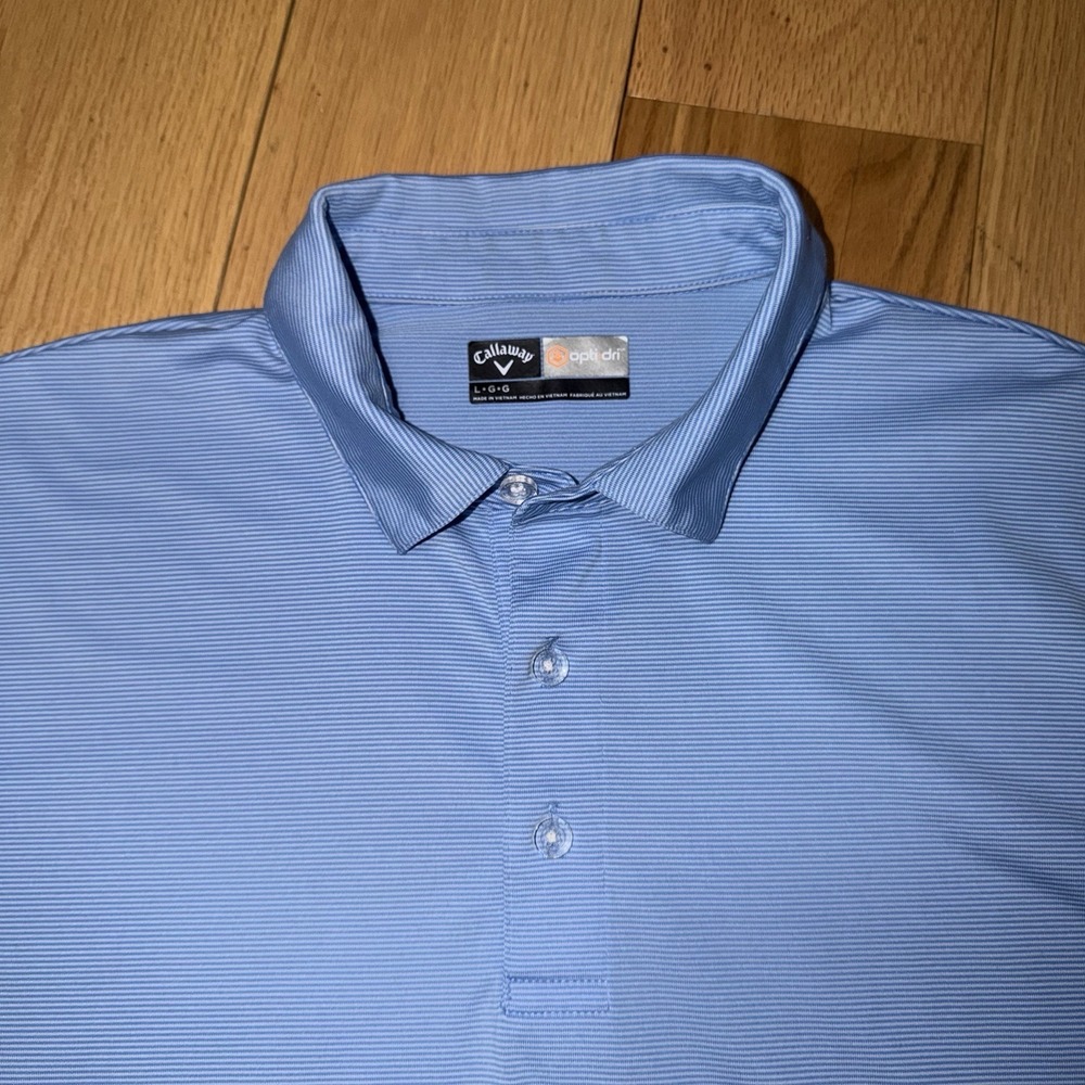 Callaway Opti-Dri Mens Golf Polo Shirt Light Blue And White Stripes Size Large - Picture 3 of 8